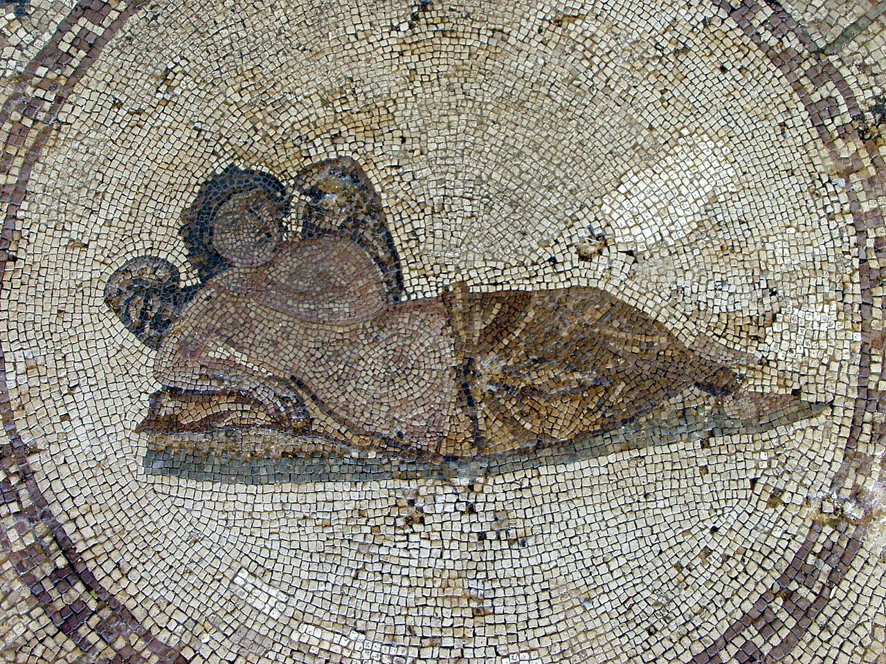 Roman floor mosaic of the god Hypnos from the ancient villa at Risan, Bay of Kotor