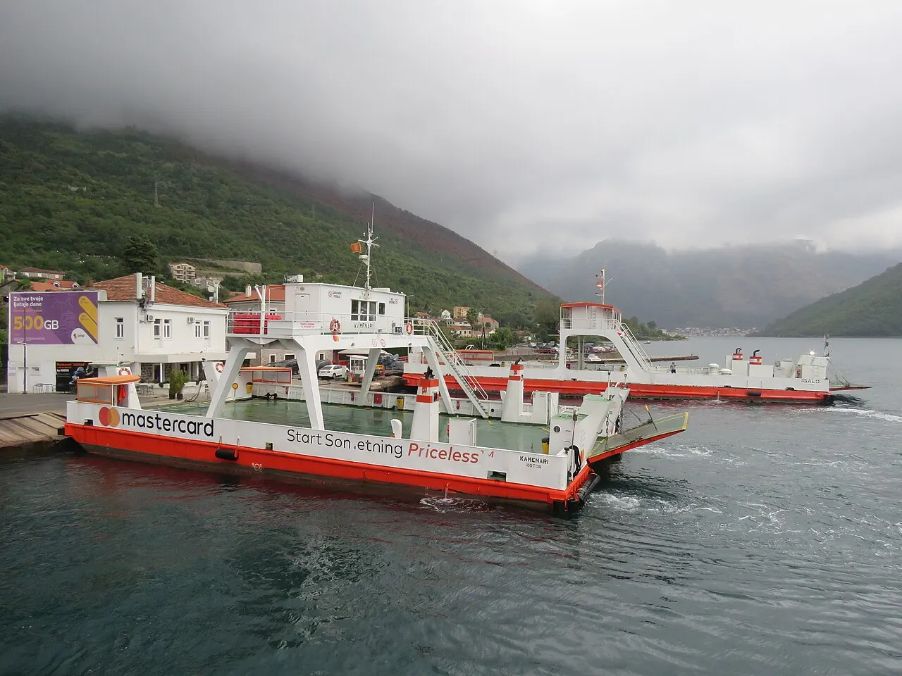 The Kamenari-Lepetane ferry crossing the narrow Verige Strait of the Bay of Kotor