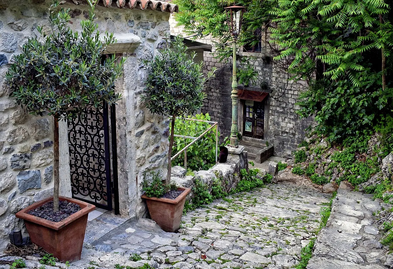 A quiet narrow stone lane in the walled Old Town of Kotor