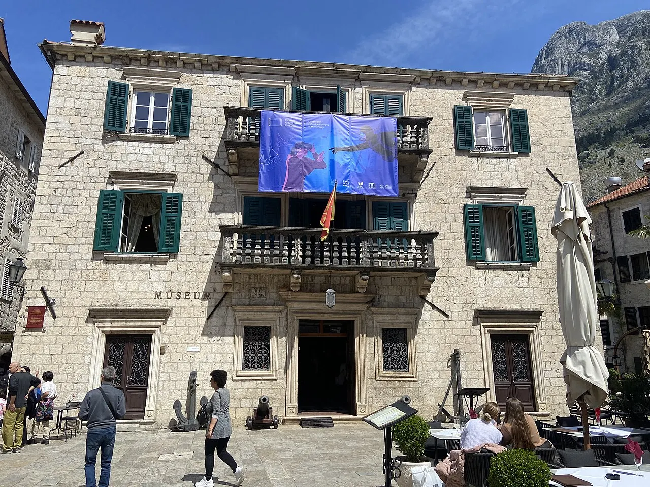 The Baroque palace facade of the Maritime Museum of Montenegro on its square in Kotor