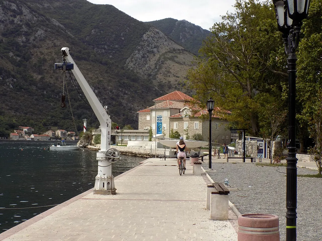 A lit display tank inside Aquarium Boka near Kotor