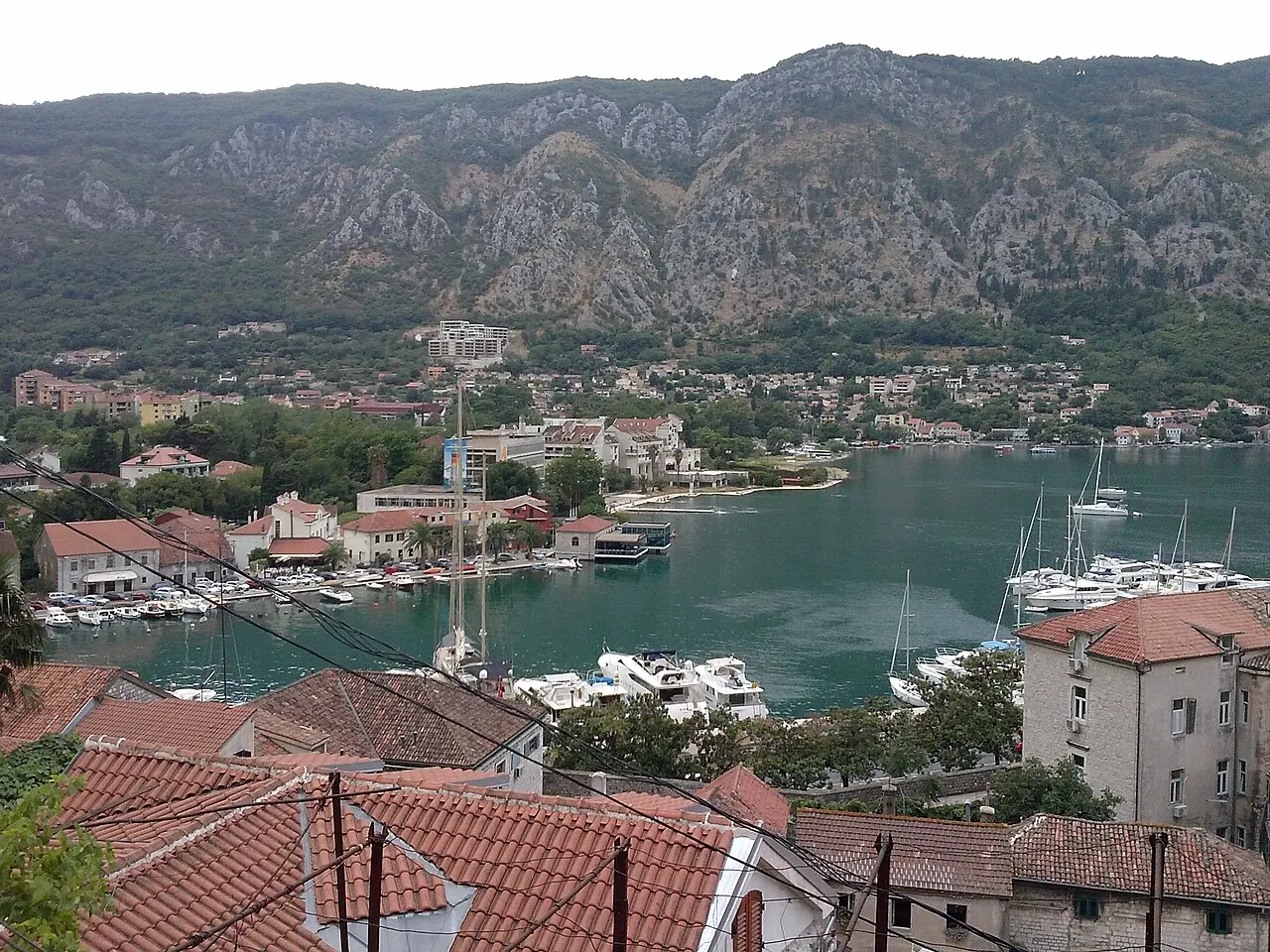 Kotor's waterfront and port just outside the Old Town walls on the Bay of Kotor