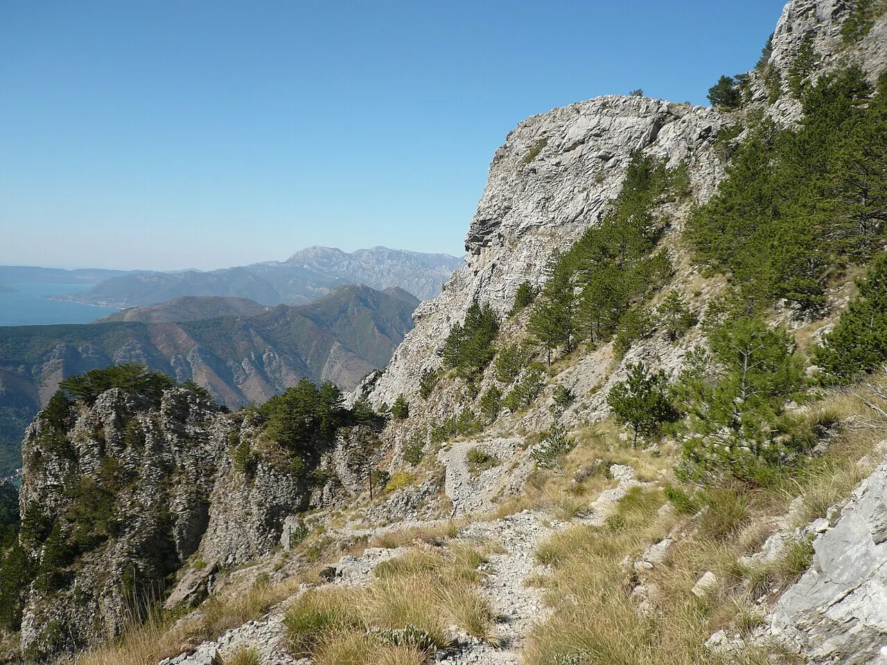 A path along the rocky ridges high in the mountains above the Bay of Kotor