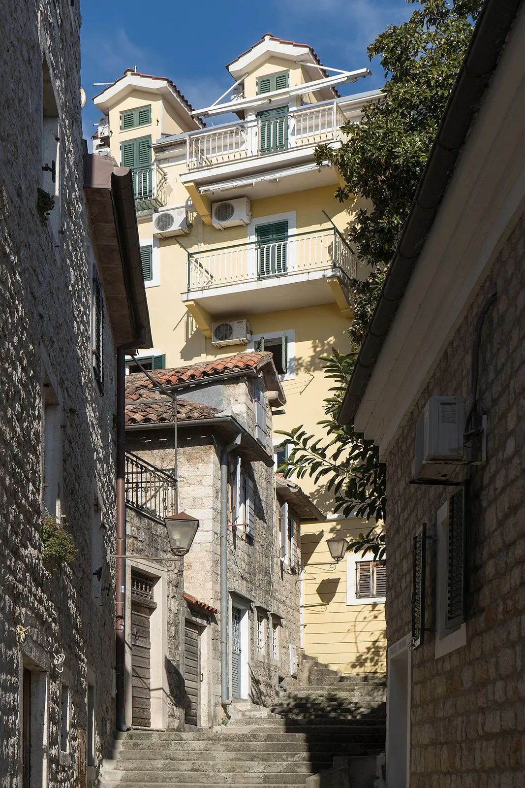 A stepped stone street in the old town of Herceg Novi