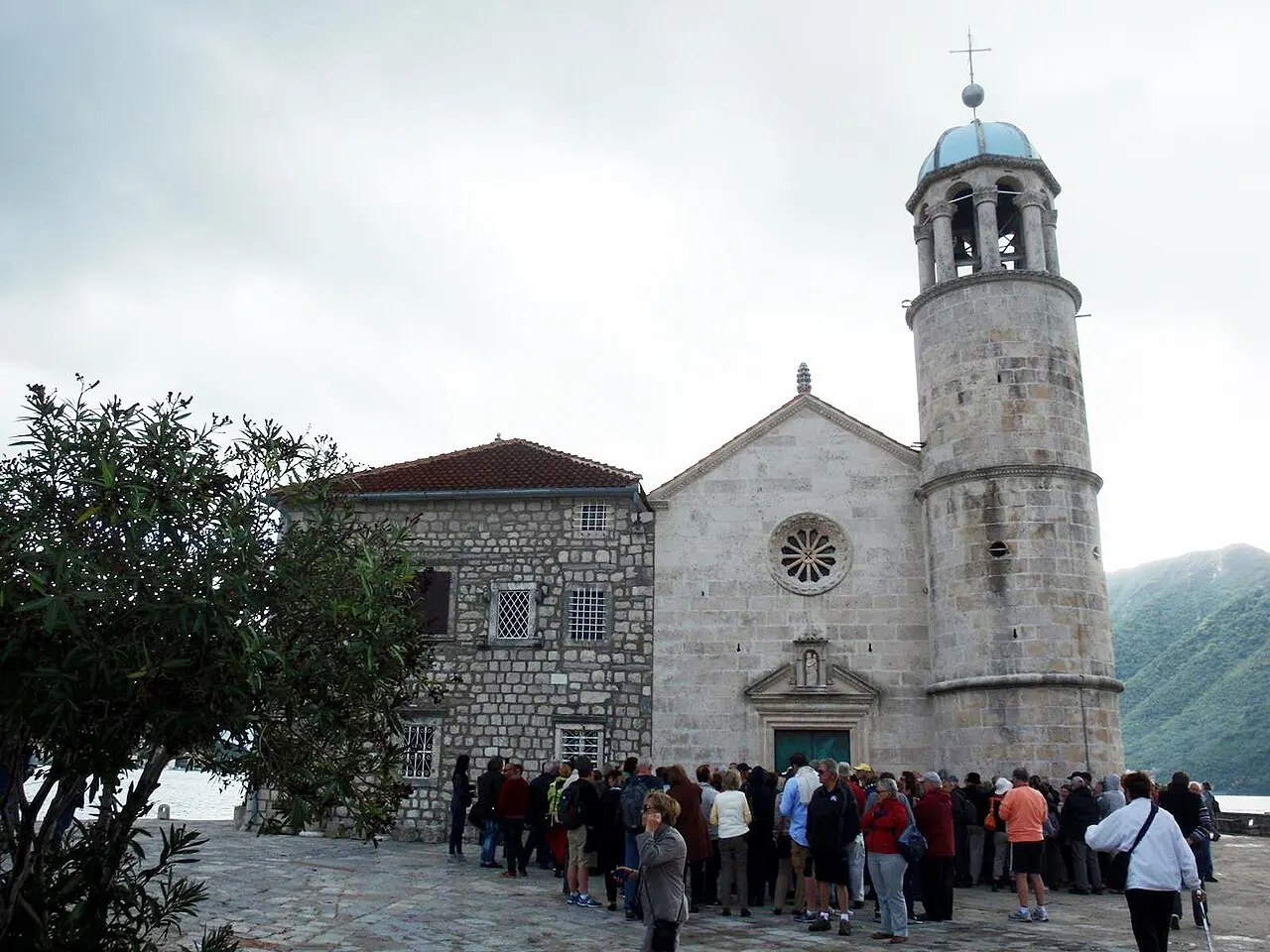 The island church of Our Lady of the Rocks off Perast, its stone bell tower above the Bay of Kotor