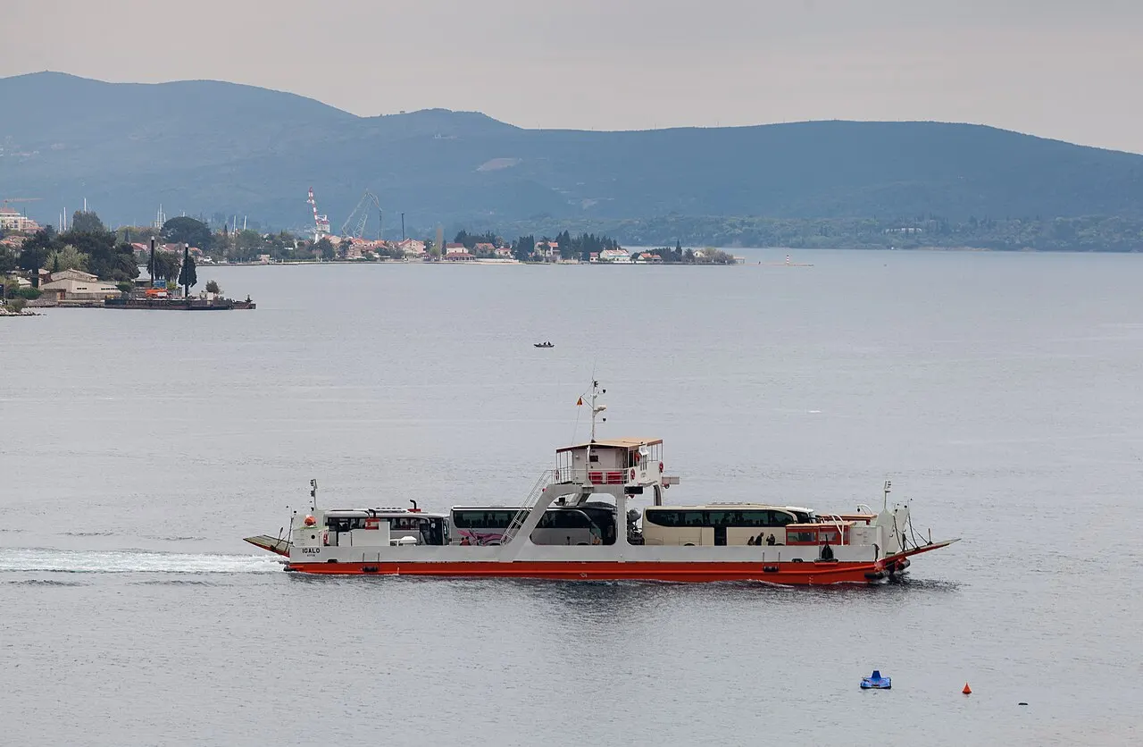 The Lepetane-Kamenari ferry crossing the narrow mouth of the Bay of Kotor