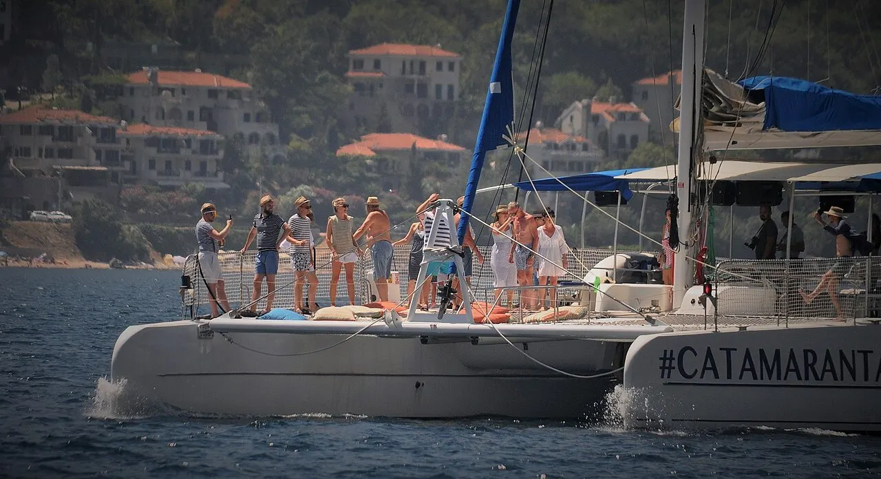 A sailing vessel on the Bay of Kotor off Perast on a calm day