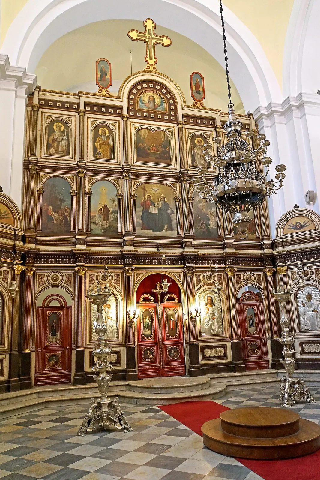 The gilded iconostasis and icons inside St Nicholas's Serbian Orthodox church in Kotor