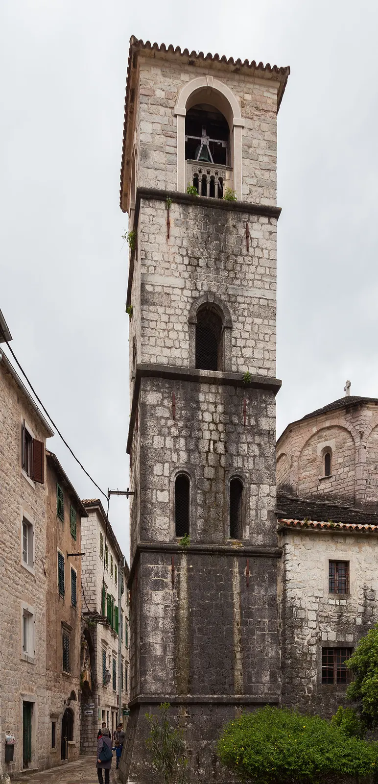 The facade of St Tryphon's Cathedral in Kotor's Old Town