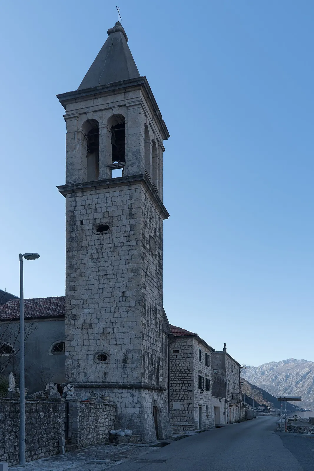 The waterfront church of Crkva Imena Marijinog in Lower Stoliv by the Bay of Kotor