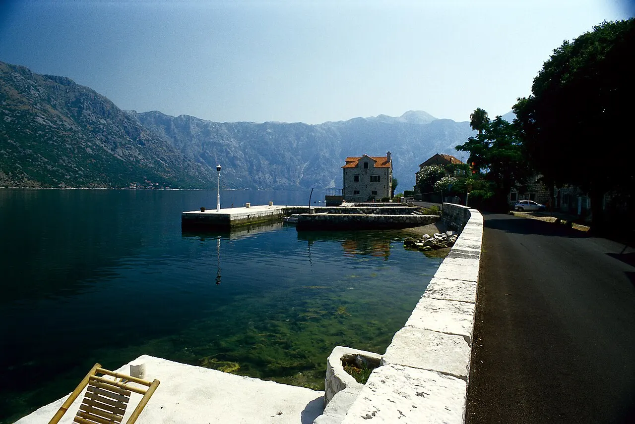 The bay road along Stoliv on the western shore of the Bay of Kotor