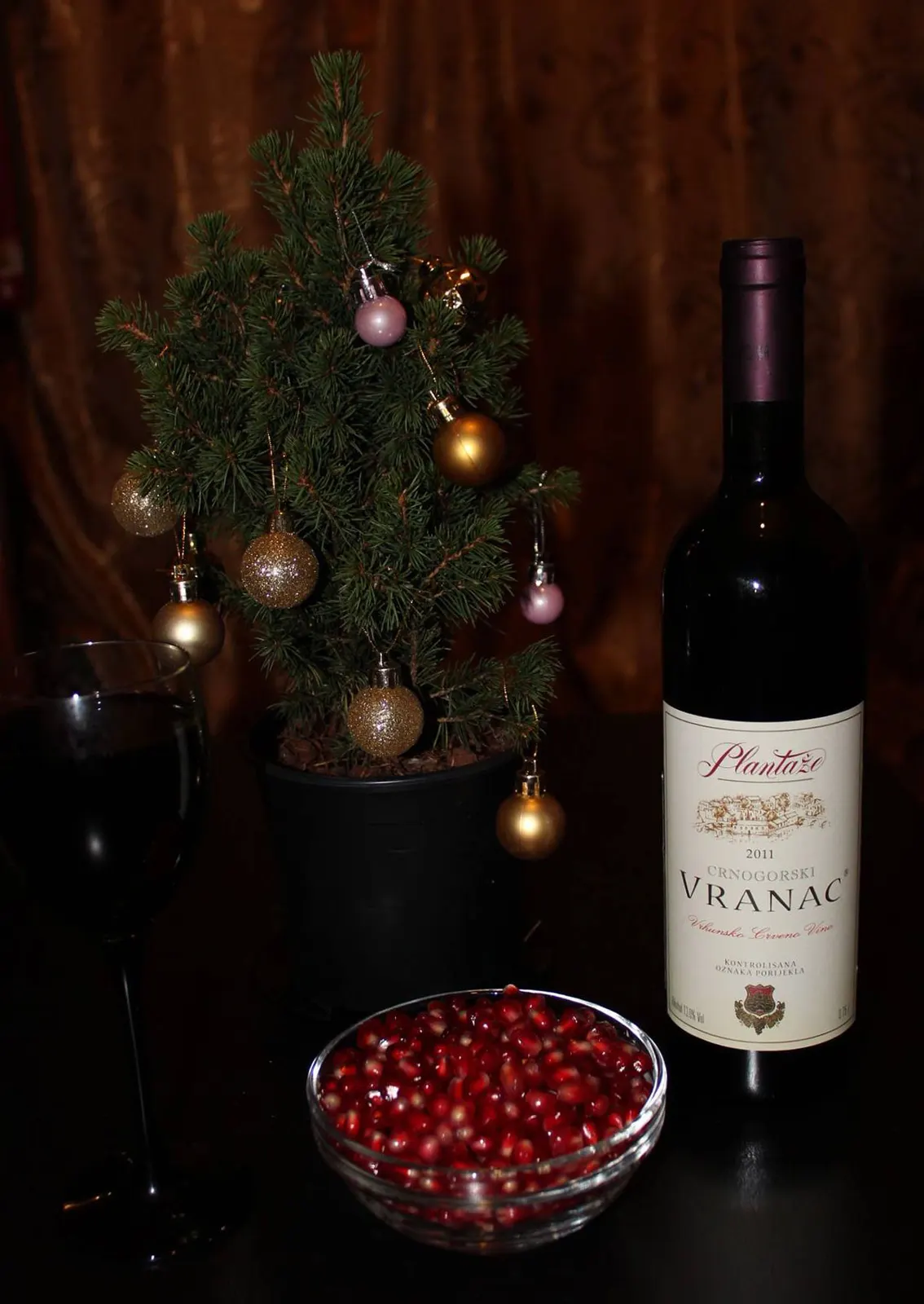 A bottle and glass of Montenegrin Vranac red wine
